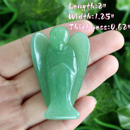 YATOJUZI 2" Green Aventurine Angel Decor Healing Crystals Polished Natural Stone Sculpture Statue Hand Carved Cute Figurines Energy Reiki Home Room Office Desk Decoration Guardian Gifts for Women Men