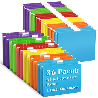 V-Opitos 36 Pack 1 Inch Expansion Hanging File Folders, Letter Size Hanging Folders with 1/5-Cut Adjustable Tab, Extra Capacity Hanging File Folders, Ideal School Classroom, Office Supplies