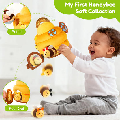 Baby Toys 6-12 Months - Soft Beehive Infant Toy with 5 Sensory Bees, Rattle, Crinkle, Squeaker, Mirror & Music, Montessori Toys for Babies 3 6 9 12 18 Months, Baby Boys Girls Christmas Birthday Gifts