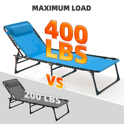 Foristrail Folding Chaise Lounge Chair Bed - Heavy-Duty 400lb Capacity Portable Adjustable Recliner w/Pillow for Patio, Pool, Camping, Sunbathing - Lay Flat Design (Blue)