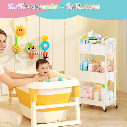 SUNALLY Baby Diaper Caddy Cart, 3 Tier Rolling Diaper Cart with Lockable Wheels for Nursery Essentials, Large Capacity & Easy Assemble Diaper Storage Organizer for Newborn,New Mom, White