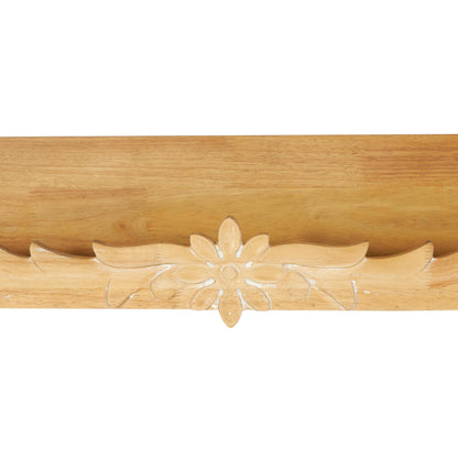 Deco 79 Wooden Floral Wall Shelf with Carved Scroll Lip, 30" x 6" x 6", Light Brown
