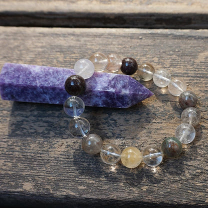 TaHLga 12MM Black Rutilated Quartz Bracelet | Natural Rutilated Quartz Gemstones | Bring Luck Wealth Courage | Protection from Evil | Gift