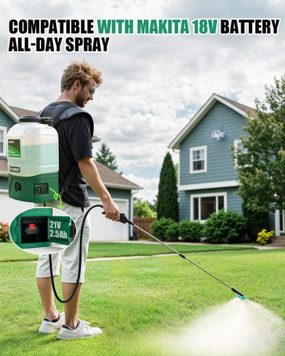 Sylsmart Battery Powered Backpack Sprayer 4 Gallon, 0-100 PSI Strong Electric Sprayer Compatible with Makita 18V Battery, 5 Nozzles, Weed Sprayer for Lawn & Garden, Yard, Fertilizer (Battery Inc)