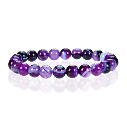 Cherry Tree Collection Lace Agate Purple Beaded Bracelet – Genuine 8mm Gemstone Stretch Bracelet for Men & Women – Handmade Crystal Bracelet - (Lace Agate Purple - S)