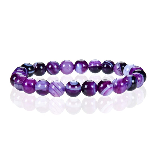Cherry Tree Collection Lace Agate Purple Beaded Bracelet – Genuine 8mm Gemstone Stretch Bracelet for Men & Women – Handmade Crystal Bracelet - (Lace Agate Purple - S)