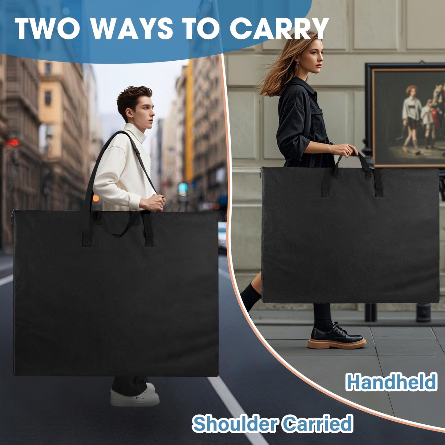 ZKOO Art Portfolio Bag, Light Weight Art Canvas Portfolio Case with Nylon Shoulder Strap, Carrying Storage Case for Artwork, Poster, Sketching, and Drawing (Compatible 18 * 24 Inch-Black)