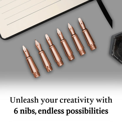 Ellington Pens Luxury Calligraphy Set - Premium Fountain Pen with 6 Nibs, 50 ml Black Ink Bottle, 6 Cartridges, Converter, Elegant Gift Box – Perfect for Drawing, Writing, Gifting (Midnight Rose)