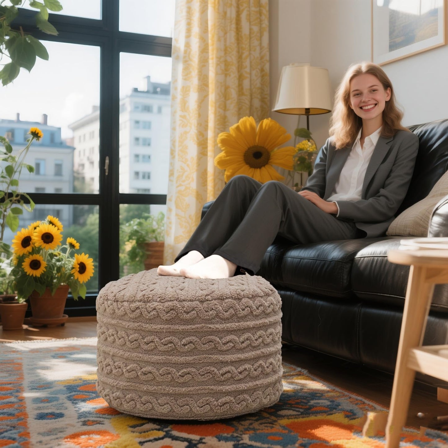 Asuprui Round Pouf Ottoman Stuffed Foot Stool Floor Pouf Chair for Living Room Bedroom Filled One Piece High Resiliency Foam Boho Poof Foot Rest for Couch 20 Diameter x 12 Height Coffee with Filler
