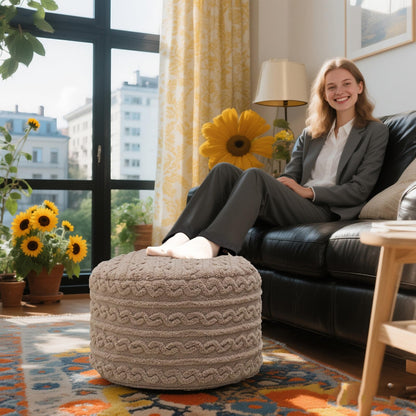 Asuprui Round Pouf Ottoman Stuffed Foot Stool Floor Pouf Chair for Living Room Bedroom Filled One Piece High Resiliency Foam Boho Poof Foot Rest for Couch 20 Diameter x 12 Height Coffee with Filler