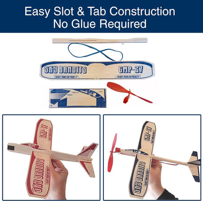 GRANITE MOUNTAIN PRODUCTS Balsa Wood Airplane Kits | Gliders and Propeller Plane Toys Set | Set of 4 Wooden Airplane | 2 Rubberband Powered Propellor Planes and 2 Balsa Wood Glider Planes