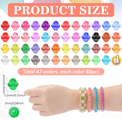 XSEINO 3760 Pieces 6mm Crystal Beads for Jewelry Making, 47 Colors Crystal Acrylic Beads for Bracelets Jewelry Making and DIY Crafts