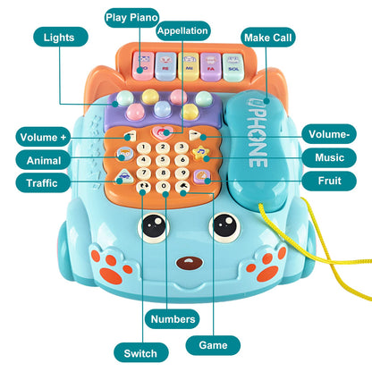Baby Toy Phone Cartoon Baby Piano Music Light Toy Children Pretend PhoneToy Gift Game Boy Girl Early Education Gift Blue (18 M+)