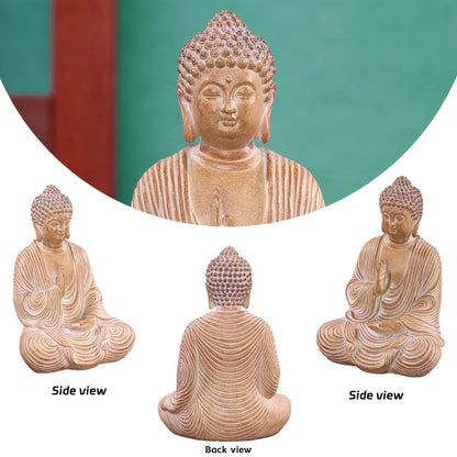 Swaite Zen Buddha Statue - Hand Carved Wood Grain Resin Meditation Decor, Feng Shui Ornament for Living Room Desk, Spiritual Space Zen Garden Decoration (Housewarming Gift/Mindfulness Aid, 7.87inch)
