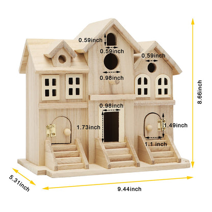 Lyfreen Paulownia Wood Bird House with Pole, Outdoor Hanging Birdhouse for Bluebirds, Wrens, Hummingbirds, Finches - Wooden Garden Bird House
