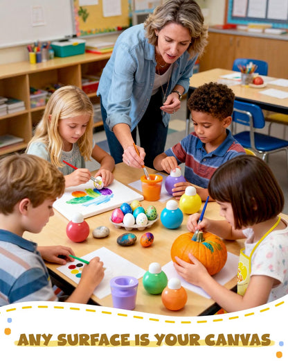JUPITEARTH 6 Colors Washable Paint Set for Kids Ages 3-6, 4.06oz(120ml), Non-Toxic, Includes Brushes, Cups and Apron, Creative Gift for Toddlers and Preschoolers