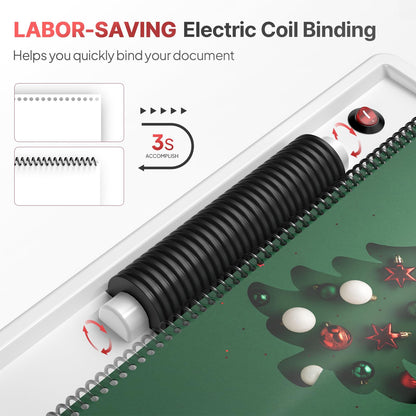 Spiral Coil Binding Machine: Homeschool Manual 46 Hole Puncher Spiral Binder with Electric Coil Inserter, Professional & Customizable Binding for Book Press, Paper, Binder Book, Notebook, White