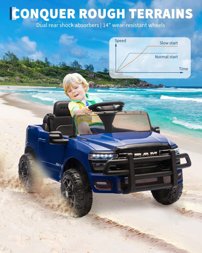 Garvee Kids Ride On Cars, Licensed RAM 12V Electric Ride On Truck Car w/Remote Control, Electric Pickup Car for Toddlers, Spring Suspension, LED Lights, Music, Ride On Toys for Boys Girls