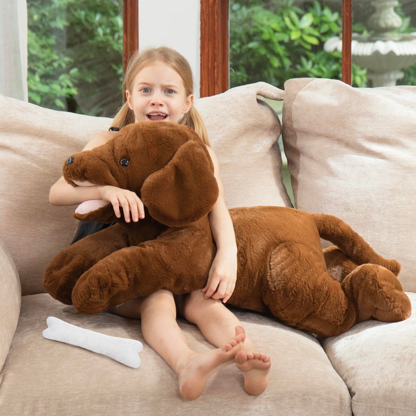 MorisMos 32 Inch Giant Chocolate Lab Stuffed Animal, Large Labrador Plush Puppy Pillow, Fluffy Big Labrador Stuffed Dog Plush Gifts for Kids, Girls, Boys