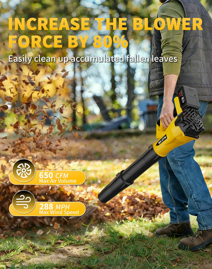 High Power Cordless Leaf Blower with 4.0Ah Batteries, 580CFM/160MPH, 6 Speed Levels & Extension Nozzle - Ergonomic Non-Slip Handle, Lightweight Design for Lawn Care, Yard, Snow (2 Battery)