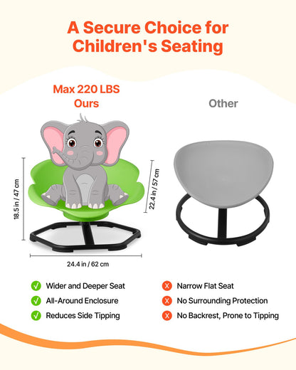 VEVOR Kids Swivel Chair, 220 lbs Capacity, Cylinder Shape Sensory Spinning Chair, Autistic Kids Sensory Toy Seat with Non-Slip Metal Base, Toddler Sit & Spin Seat for Coordination Balance Focus, Green