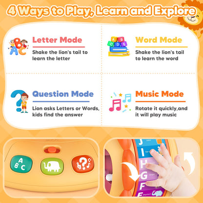 Alphabet Learning Toys for Toddlers 1-2 Year Old, Lion Spin and Sing ABC Letter Interactive Toys with Lights Sound, Musical Educational Toys for Boys Girls Kids, First Christmas Birthday Gift