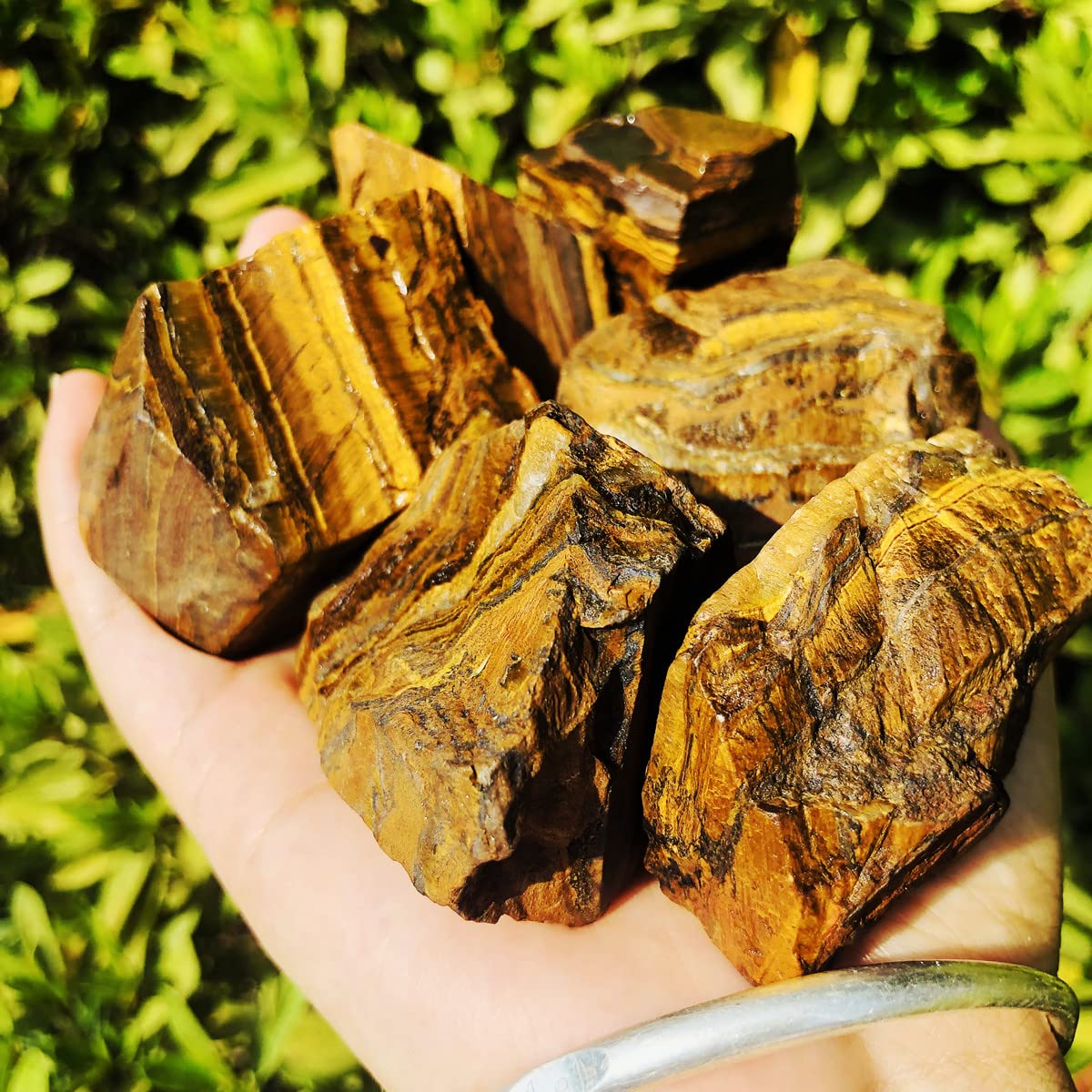 Simurg Raw Tiger Eyes Stone 1lb ''A'' Grade Tiger Eyes Rough Crysta Rocks ‌Aroma Stone for Cabbing, Tumbling, Cutting, Lapidary, Polishing, Reiki Crystal Healing