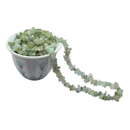 Light Green Aventurine Pre Drilled Natural Crystals Crushed Chips Beads for Jewelry Making, DIY Handmade Healing Crystals (25 Inch Strand)