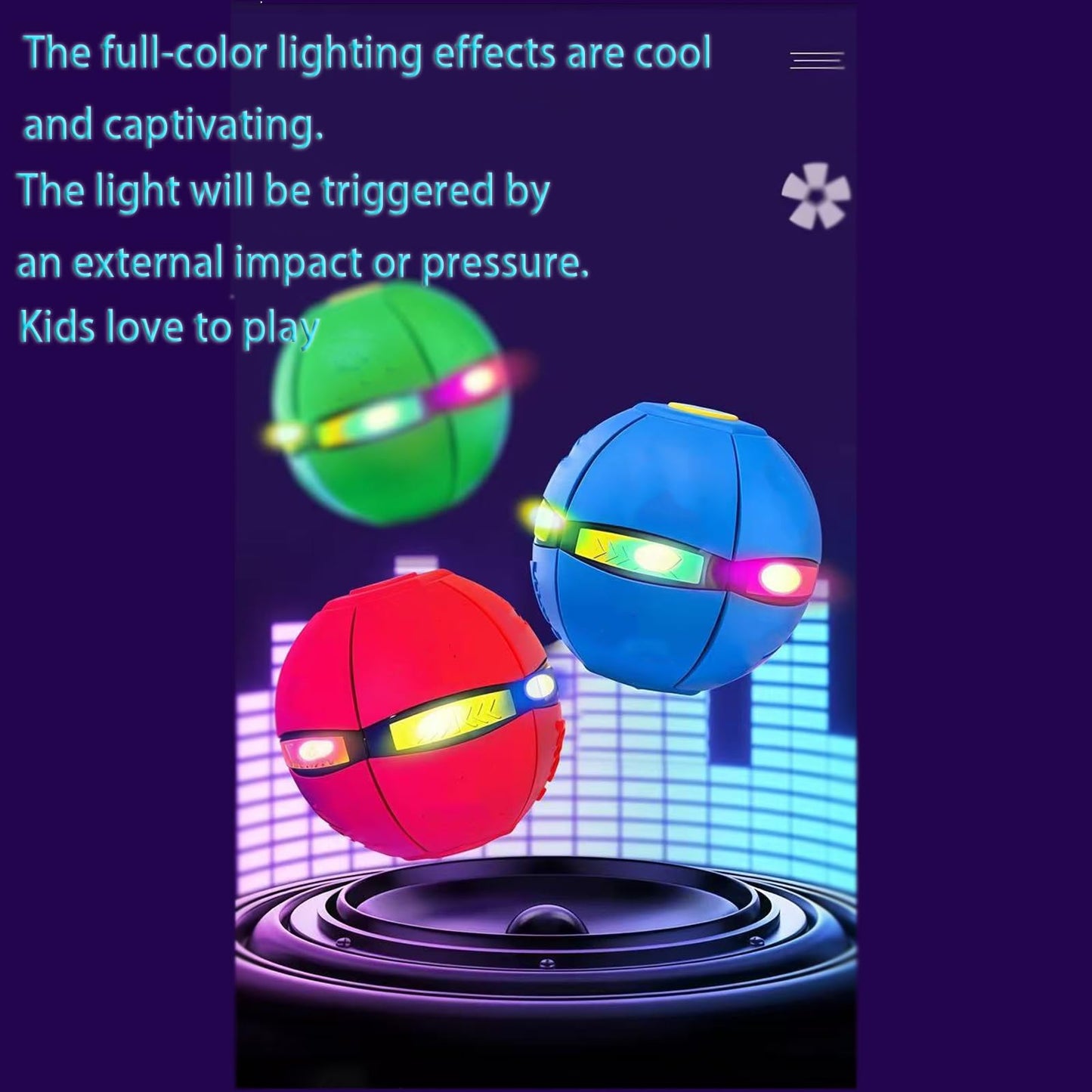 Magic Ball, Flying Saucer Bouncy Ball - Two Modes to Switch Freely, 6 LED Lights, Parent-Child Interaction, Indoor and Outdoor Holiday Games (Green + Blue + Purple + Red)