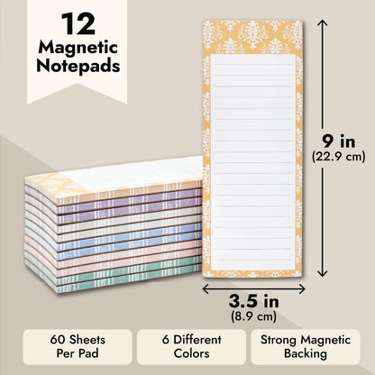 Juvale Magnetic Note Pads for Refrigerator - 60-Sheet Grocery List Notepads with Magnet - Magnetic Shopping List Pad for Fridge - 3.5 x 9 in, Multi, Pack of 12