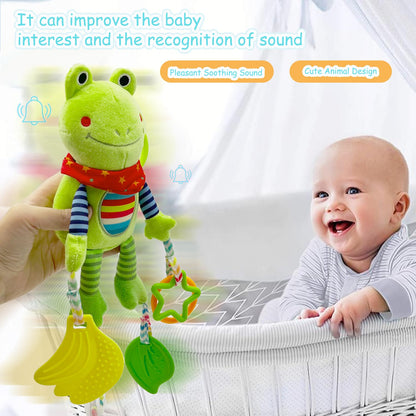 Cylazo Baby Hanging Toys, Plush Animal Stuffed Sensory Toys for Carseat Stroller Car Seat Crib Play Gym, Baby Toys for 0 3 6 9 12 Months, Baby Boys and Girls Gift (Frog)