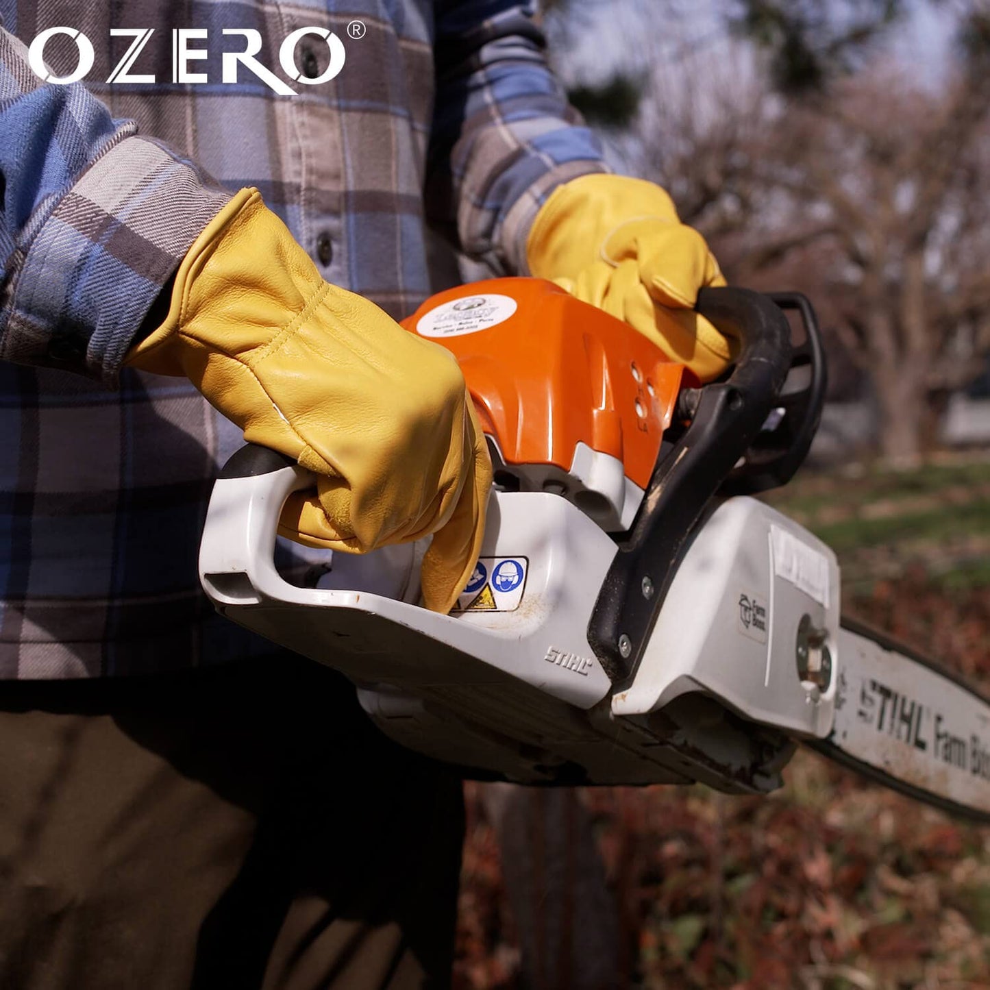 OZERO Leather Work Gloves for Men, 1 Pair Gardening Gloves, Grain Cowhide Garden Gloves with Reinforced Palm, Flexible Keystone Thumb, Elastic Wrist, Heavy Duty Yard Work Gloves,X-Large