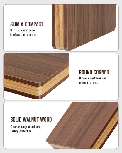 MaxGear Portable Wooden Business Card Holder for Men, Premium Walnut Business Card Case Walnut Credit Cards Pocket for Carrying Your Cards, Slim Magnetic Closure Card Holder for Business & Networking