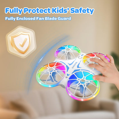 Mini Drones For Kids Beginners - With LED Lights And 2 Batteries, Remote Control RC Quadcopter with Altitude Hold and 3D Flips,Full Propeller Protect,Boys Toys Gifts(Blue)
