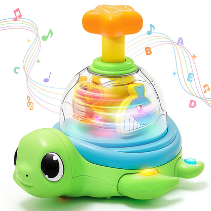 Baby Crawling Toys 6-12 Months, Musical Light-up Toys for 1 Year Old, Press to Spin Turtle for Cause and Effect, Infant Tummy Time Early Learning, Christmas Birthday Gifts Boy Girl 7 8 9 10 11 Month