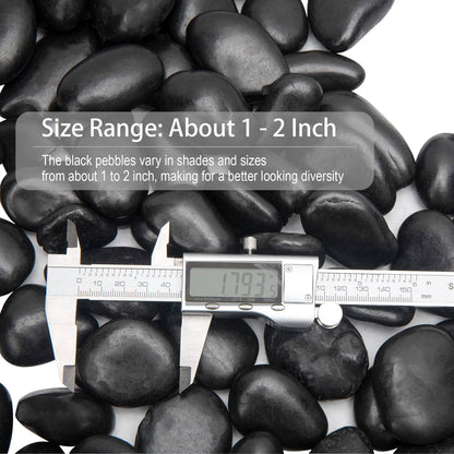 Black River Rocks - Large Polished Black Pebbles for Plants & Garden Decorative Stones, 1-2 Inch, 15 Pound