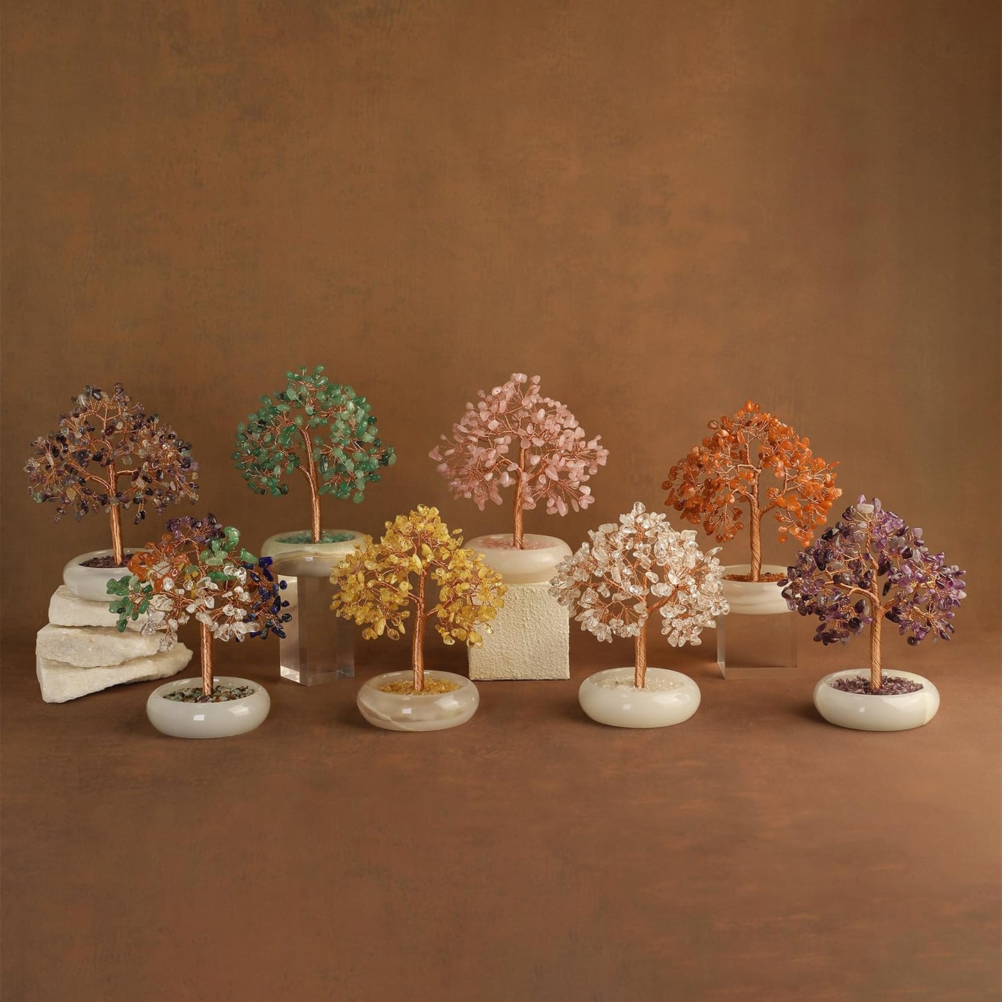 MAGIC AND MIRACLES Rose Quartz Crystal Trees of Life for Home Office Desk Deco, Bonsai Tree, Chakra Healing Crystals Stones for Money Good Luck Pink Stone Crystals Birthday Gifts for Women