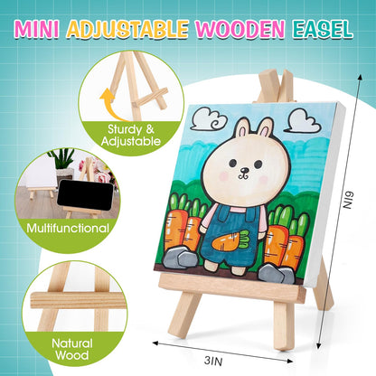 ESRICH 20 Set Mini Canvas Painting Kit, Minis Acrylic Paint Set, Valentines Day Gifts,4*4in Stretched Canvas with Easel, Acrylic Paints,Brushes,Palette,Mini Easel Canvas for Kids Adults Painting Party