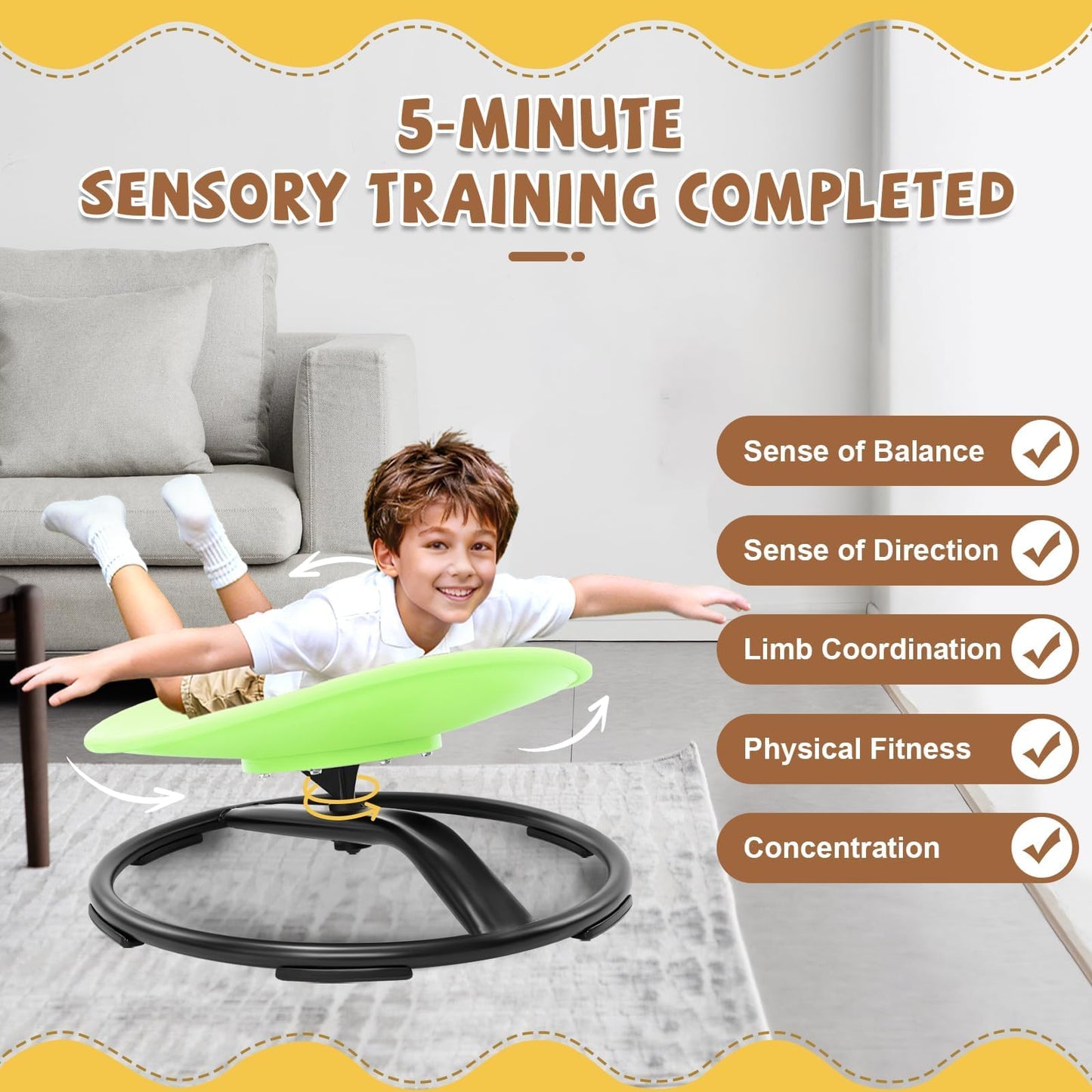 Zhenx Spinning Chair for Autistic Kids (Ages 3-18) - 220LBS Capacity Sensory Swivel Seat - Sensory Toy for Teens with ADHD/Autism - Sit and Spin Calming Gift to Improve Focus & Body Balance (Green)