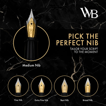 Wordsworth & Black Fountain Pen Set, Medium Nib, Includes 24 Ink Cartridges and Ink Refill Converter, Gift Case, Journaling, Calligraphy, Smooth Writing Pens [Silver Gold], Perfect for Men and Women