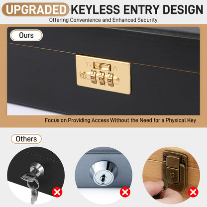 Upgraded Lockable Large Bamboo Knife Storage Box with Magnetic Removable Knife Blocks for Easy, Quick and Safe Culinary Tools Storage, Keyless Kitchen Combination Lock Box, Great Kitchen Gifts