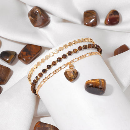 Raicegs Tigers Eye Bracelets Set Stone Bracelet for Women Layered Crystal 3mm Beads Bracelet Adjustable Bracelet for Women Dainty Bracelet