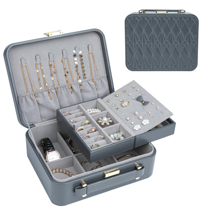 V-LAFUYLIFE Travel Jewelry Case Large Jewelry Box Jewelry Travel Organizer Jewelry Case with Handle Removable Tray Best Gift for Women Girls (Grey)
