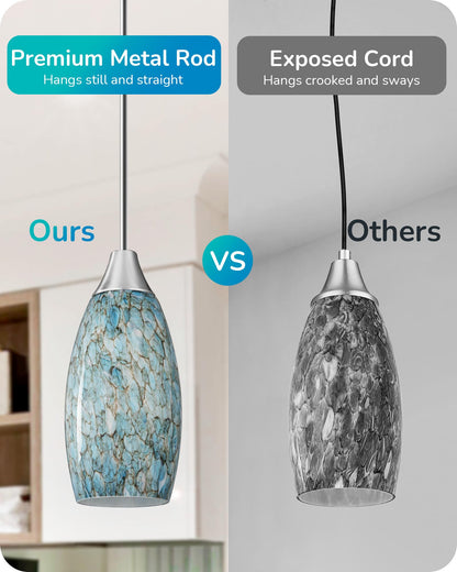 EDISHINE Pendant Light, Hand Blown Hanging Light Fixture, Adjustable Brushed Nickel Rods, 5.12" D x 11.4" H Shade, Blue Glass Pendant Lighting for Kitchen Island, Sink, Bathroom, Dining Room