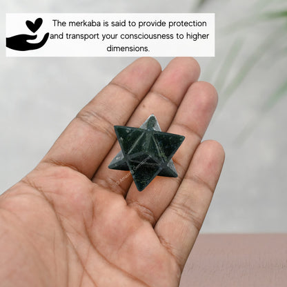 Amazing Gemstone Moss Agate Merkaba Crystal - 1 Inches Metaphysical Merkaba Star for Meditation - Energetic Tetrahedron Crystal and Healing Stones for Spiritual Growth and Healing (20-25mm)