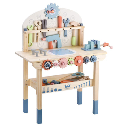 Tool Bench for Kids Toy Play Workbench Wooden Tool Bench Workshop Workbench with Tools Set Wooden Construction Bench Toy for 3 4 5 Year Boys Girls