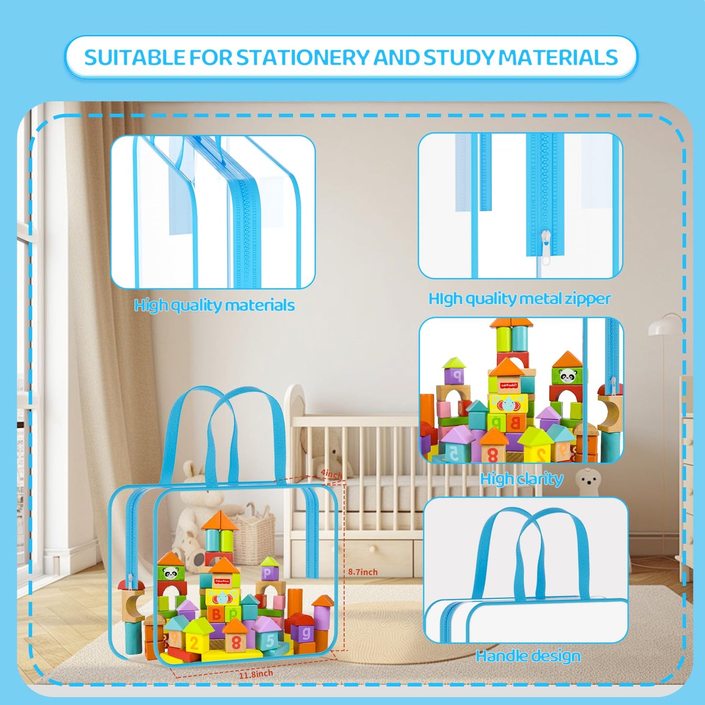 6 Packs Large Toy Storage Bags PVC Waterproof Organizers Toy Bags Reusable Clear PVC Board Game Storage with Zipper and Handle for Board Games, Building Blocks, Puzzles, Toys and Handmade Accessories