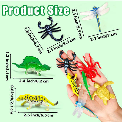 AQXYTK 120 Pcs Small Animal Figures, Mini Jungle Animal Toy Set, Realistic Wild Forest Playset, Zoo, Ocean, Insect, Plastic Animals Figurines, Dinosaur Party Favors, Easter Gifts for Boys and Girls