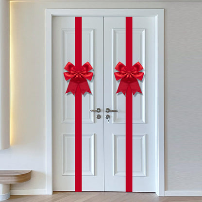 Iceyyyy 2 Pcs 14.2Ft Extra Large Christmas Front Door Warpping Bow, Adjustable Red Christmas Doors Ribbon Bow with Buckle, Giant Christmas Door Wreath Bows for Cabinet Door Home Festival Decor