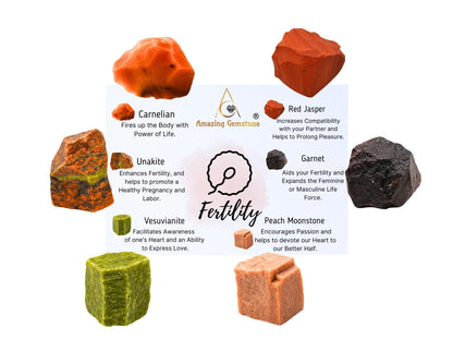 Amazing Gemstone Crystals for Fertility Manifestation, Set of 6 Carnelian, Unakite, Peach Moonstone, Garnet, Red Jasper and Vesuvianite Healing Crystals and Stones